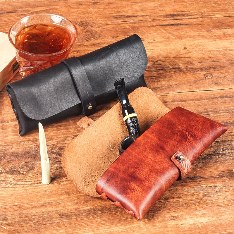 Travel Accessories Pouch For Men - Vintage Cow Leather Pipe Bag Handheld