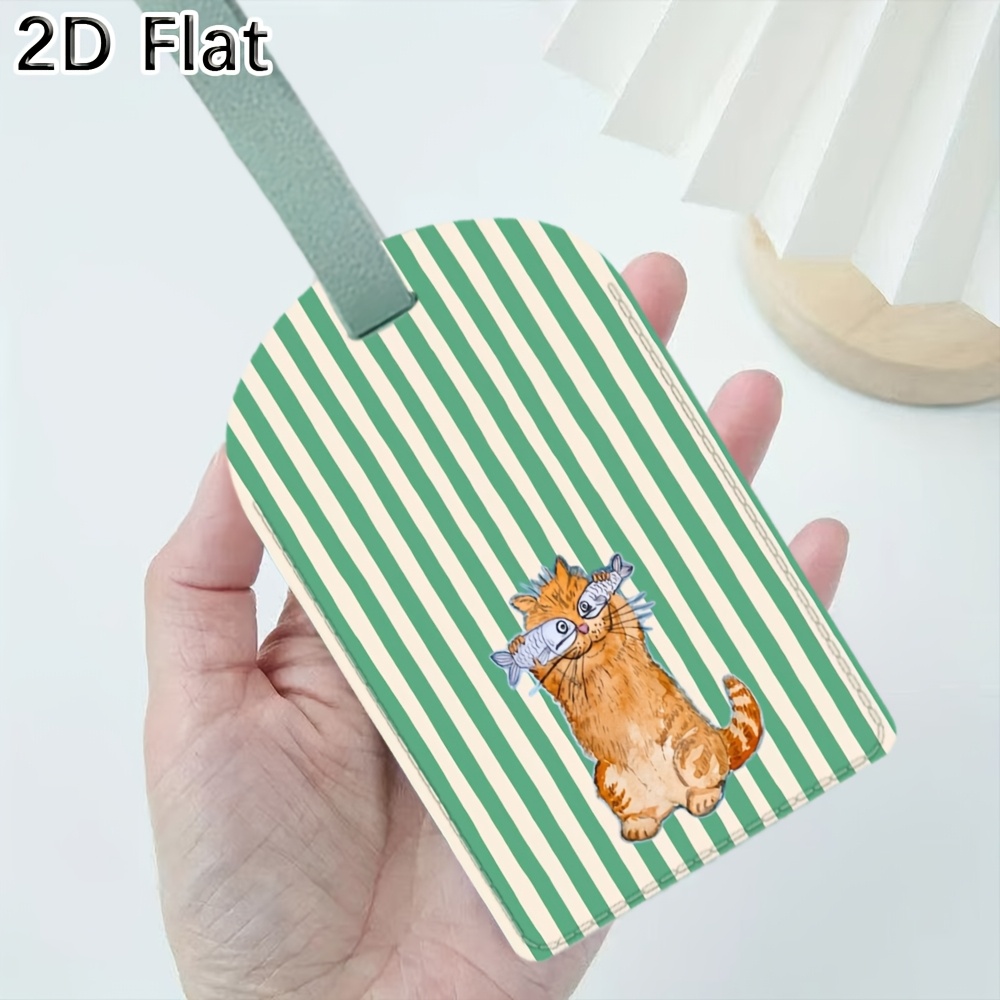 Cute Cat and Green Stripes Lug - Luggage Tag Leather review and price