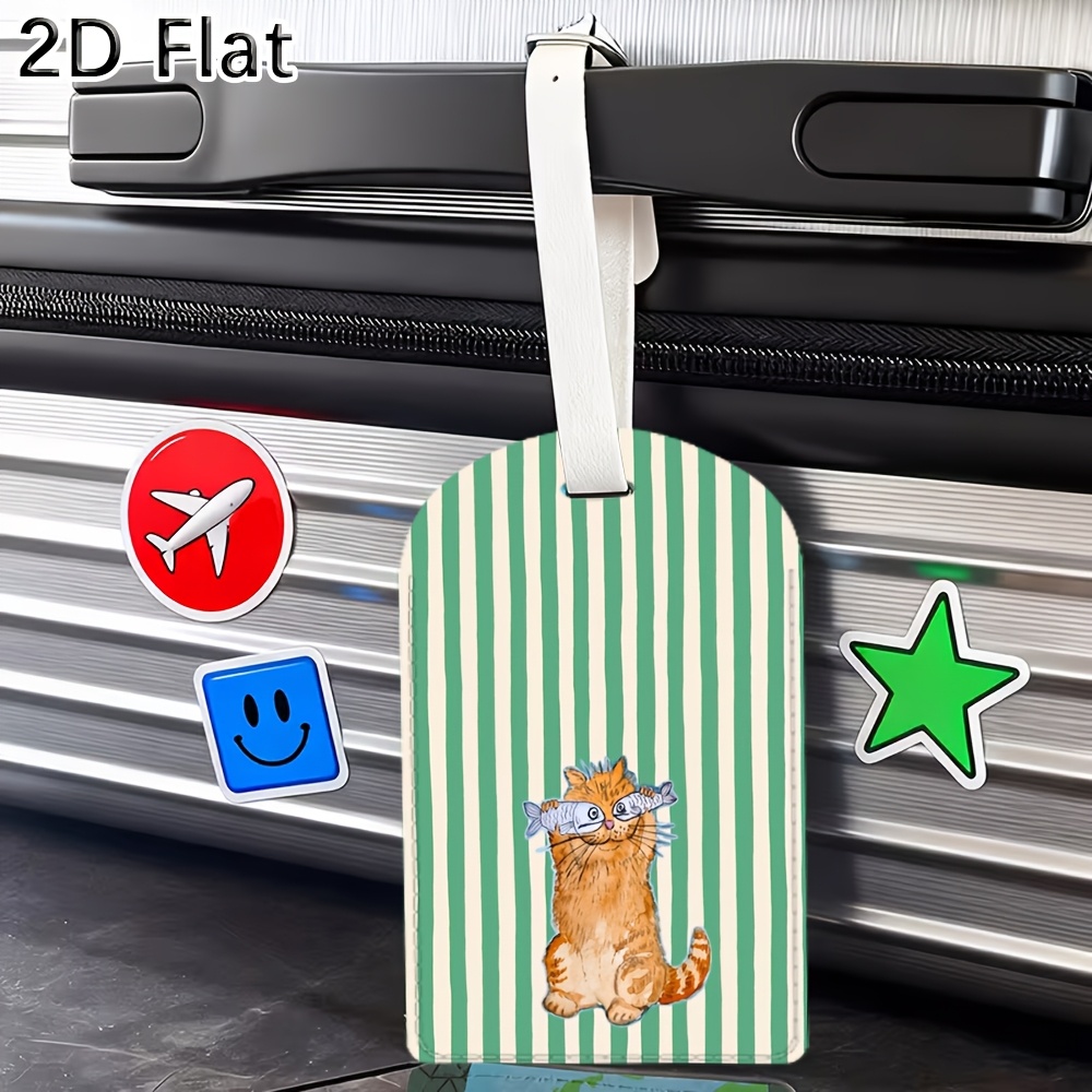Cute Cat and Green Stripes Lug - Luggage Tag Leather review and price
