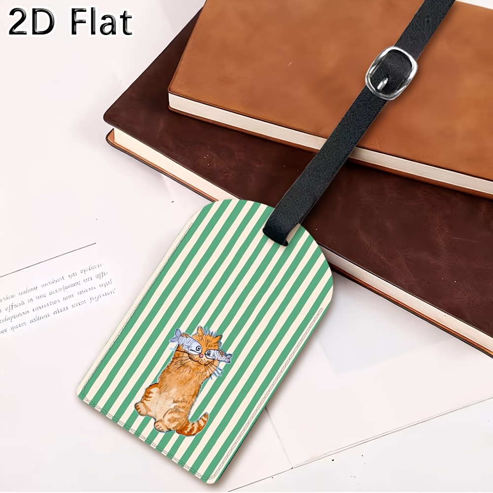 Cute Cat and Green Stripes Lug - Luggage Tag Leather review and price