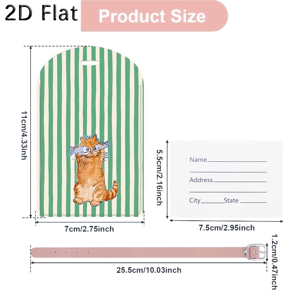 Cute Cat and Green Stripes Lug - Luggage Tag Leather review and price